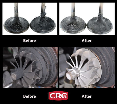 Intake Valves and Turbo Impeller Before and After Cleaning with CRC® GDI IVD® Intake Valve & Turbo Cleaner. (Photo: Business Wire)