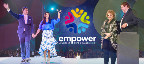 Jeunesse Co-Founders Randy Ray and Wendy Lewis along with Chief Visionary Officer Scott Lewis and his wife Isabel Lewis welcome attendees at annual Jeunesse EXPO Empower 2016 (Photo: Business Wire)