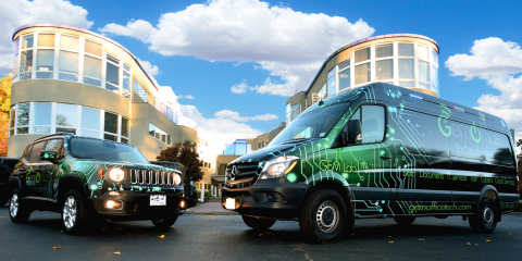 Brand new additions to GEM Office Tech's Mobile IT Fleet, the GEM Lab 10.1 and the GEM Micro Lab 5.2 pictured in front of GEM Office Technologies HQ (Photo: Business Wire)