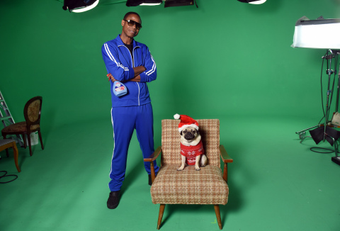 In this image distributed Thursday, Nov. 10, 2016 for Febreze, beatboxer Doug E. Fresh and Instagram star @ItsDougThePug pose on the New York set of their music video for the hip-hop remix of Febreze’s second annual "The #12Stinks of Christmas.” Following the success of last year’s “The #12Stinks of Christmas” music video, this funky fresh remix is available now on YouTube.com/Febreze. (Photo by Diane Bondareff/Invision for Febreze/AP Images)