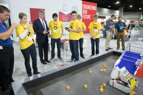 FIRST Tech Challenge Team  6022, “TBD”, with Rockwell Automation President and CEO, Blake Moret (Photo: Business Wire)