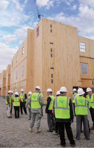 According to the updated WoodWorks Carbon Calculator, the new Candlewood Suites hotel at Redstone Arsenal, which is made entirely from cross-laminated timber, stores 1,276 metric tons of CO2 (equivalent) in its wood products. (Photo: Lendlease)