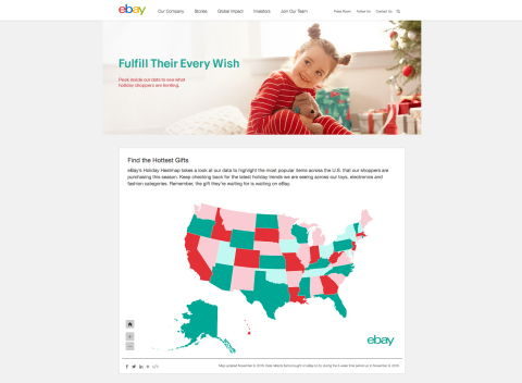 eBay’s Holiday Heatmap takes a look at our data to highlight the most popular items across the U.S. that our shoppers are purchasing this season. (Graphic: Business Wire)
