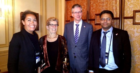 Ambassador of Canada to Japan Ian Burney welcomed Premier of Ontario Kathleen Wynne and SOTI executives Carl Rodrigues, President & CEO, and Adele Beachley, Managing Director, JAPAC, as part of the Premier’s trade mission to Japan and South Korea, highlighting Ontario’s most innovative companies scaling for global growth. (Photo: Business Wire)
