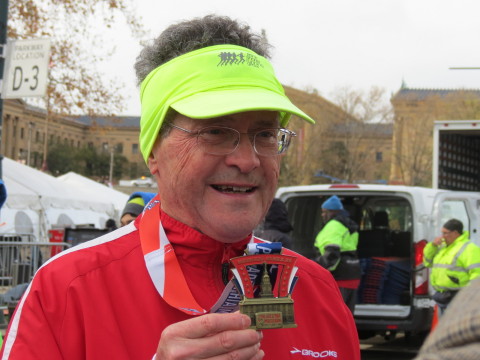 Don Wright with Medal from his 100th Marathon, Philadelphia, Nov. 20th (Photo: Business Wire)