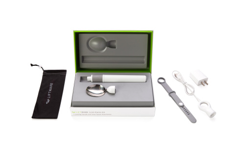 The Liftware Level Starter Kit starts at $195. It comes with the leveling handle, a soup spoon attachment, a travel pouch, a hand strap, and a charger. (Photo: Business Wire)