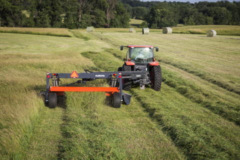 Rounding out Kubota's DMC8000 Series of mower conditioners is the new DMC8540R, a true full-width conditioner in a 13 ft. roller machine. (Photo: Business Wire)