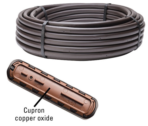 The latest addition to the best-selling line of landscape dripline, Netafim's Techline HCVXR is the only landscape dripline that infuses Cupron® copper oxide directly into the mold of each emitter to provide a long lasting root barrier for subsurface drip irrigation systems. (Photo: Business Wire)