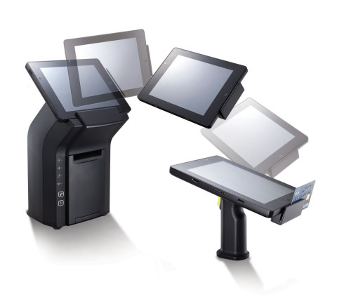 The Posiflex MT4308 tablet with 2D scanner pistol grip and extended-life battery in handle can operate well past an 8-hour shift with its removable battery for line busting, inventory or ticket taking. Or the tablet alone is ideal for servers or sales associates on the go. The tablet, or tablet with the pistol grip can be docked into a base with 3" printer for full traditional POS terminal use. (Photo: Business Wire)