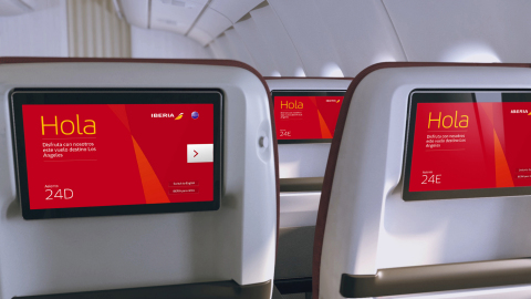 Iberia's Premium Economy Class offers more room between rows, wider and more reclinable seats, and 12-inch entertainment display screens. (Photo: Business Wire)