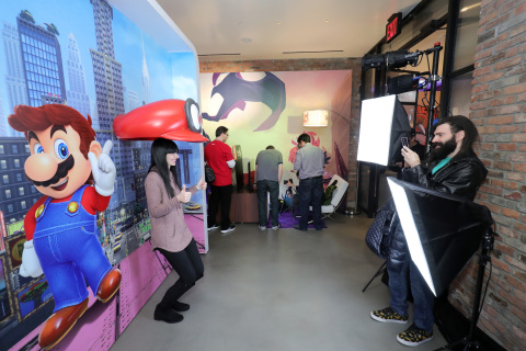 NEW YORK - JAN 13: In this photo provided by Nintendo of America, a guest poses for photos in the Super Mario Odyssey photo booth during a press event in New York on Jan. 13, 2017. Launching March 3, 2017, the Nintendo Switch video game system combines the power of a home console with the mobility of a handheld. It's a new era in gaming that delivers entirely new ways to play wherever and whenever people want. (Photo by Neilson Barnard/Getty Images for Nintendo of America)