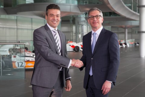 John Cooper, Commercial and Finance Director, McLaren Racing (l) and Ilan Levin, Stratasys CEO (r) (Photo: Business Wire)