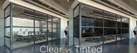 Halio smart-tinting glass' neutral gray shades complement any style or decor. On command, Halio walls can provide instant privacy. (Photo: Business Wire)