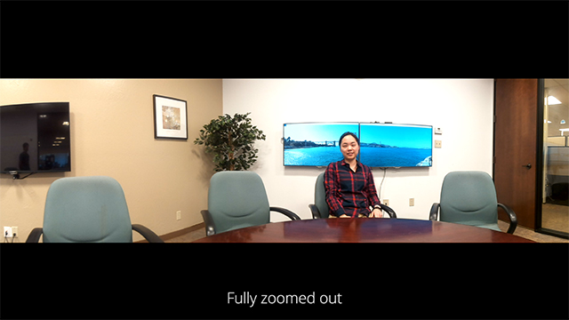 Intelligent Zoom is designed to automatically zoom and pan to cover all the visible faces in the room, enhancing business collaboration. It follows your natural instincts to adjust the field of view in video and includes all participants in the room.
