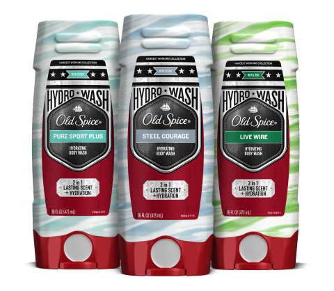 New Old Spice Hydro Wash in Steel Courage, Live Wire, and Pure Sport Plus (Photo: Business Wire)