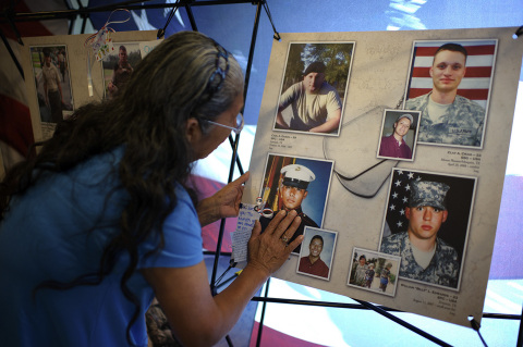 Pictured is a heartfelt moment captured during the "Remembering Our Fallen" traveling exhibit organized by Omaha, Nebraska-based non-profit Patriotic Productions that recognizes the Fallen who have died in The War on Terror since September 11, 2001. Initially focused on those Fallen that called Nebraska home, the exhibit has expanded to 19 states, with a national memorial unveiling scheduled for September 7 - 9, 2017, in Washington D.C. JQH's Embassy Suites by Hilton Omaha - La Vista Hotel & Conference Center in Nebraska is pleased to continue collaborating with Patriotic Productions to support veterans initiatives, including the "Remembering Our Fallen" memorial and the Vietnam Veterans Flight - 2017: "The Final Mission." Photo Source: Patriotic Productions