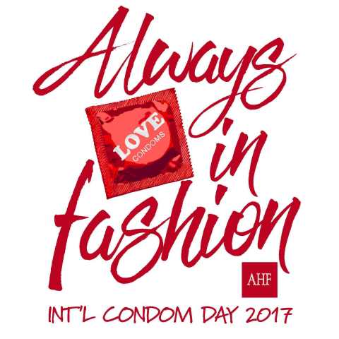 AHF's 2017 International Condom Day logo proclaims condoms are "Always in Fashion!" (Graphic: Business Wire)