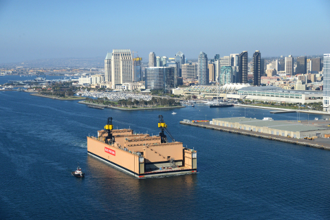 At 950 feet long and capable of lifting 55,000 long tons, BAE Systems’ new San Diego dry dock is the largest floating dry dock in California. (Photo: BAE Systems)