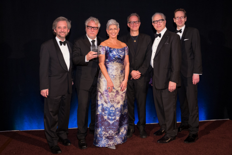 USC Libraries Dean Catherine Quinlan (center) with 29th-annual USC Libraries Scripter Award Winners (left to right) Scott Alexander and Larry Karaszewski, Stephen Cornwell, Scripter Selection Committee Chair Howard Rodman, and USC Provost Michael Quick (Photo: Business Wire)