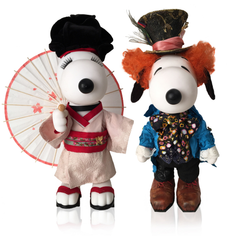 Snoopy and Belle--The Reel Deal in Fashion: Costume designer Colleen Atwood pays homage to two of her Oscar winning films for the "Snoopy and Belle in Fashion" exhibit by dressing Snoopy as the Mad Hatter from Alice in Wonderland and Belle as a geisha girl from Memoirs of a Geisha. The exhibit, which debuts in the U.S. on February 14 at Beverly Center in Los Angeles, features more than 50 different dolls bedecked by more than 30 top designers from around the world. (Photo: Business Wire)