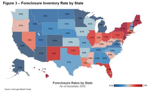 Foreclosure Inventory Rate by State as of December 2016 (Graphic: Business Wire)
