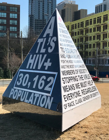 Created through support from the AHF Grant Fund, “Atlanta’s HIV+ Population Now”, an 8-foot art installation designed by local Atlanta artist Matthew Terrell, shows audiences the ever-growing problem of new HIV diagnoses in the Atlanta metro area. (Photo: Business Wire)
