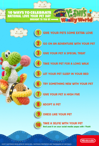 REDMOND, Wash. – In celebration of National Love Your Pet Day on Feb. 20, Poochy and Yoshi offer tips about how to honor your adorable pets on this special day. (Graphic: Business Wire) 