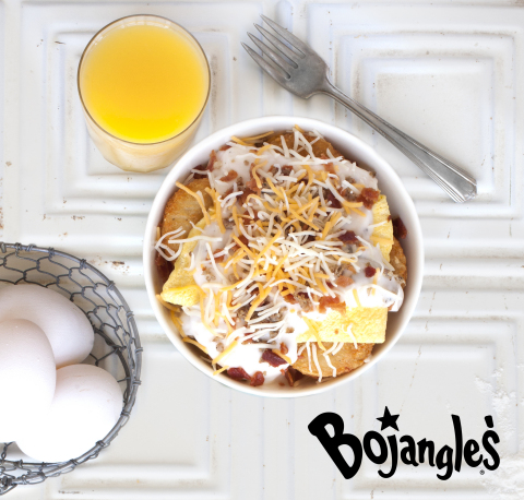 The NEW made-to-order Bojangles' Bo-Tato Breakfast Bowl includes: 6 crispy Bojangles' Bo-Tato Rounds® , a Fluffy Folded Egg, Savory Sausage Gravy, Tasty Bacon and Sausage Crumbles, and a natural shredded Monterey Jack and Cheddar Cheese Blend. (Photo: Bojangles')