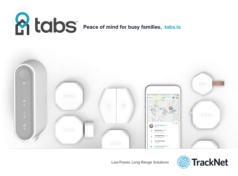 Photo shows the TrackNet Tabs solution, including Tabs hub, smartphone app and a variety of sensors and wearables. (Graphic: Business Wire)