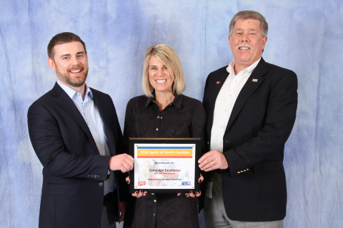 HanesBrands employees James Francis, Maria Teza and Mike Jeske accept the company's eighth consecutive and 10th overall United Way of North Carolina Spirit Award for outstanding employee fundraising campaign. (Photo: Business Wire)