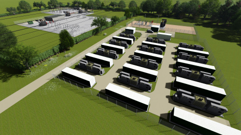 Artist impression of 40MW battery storage park at Glassenbury in the UK. Image courtesy of Low Carbon.