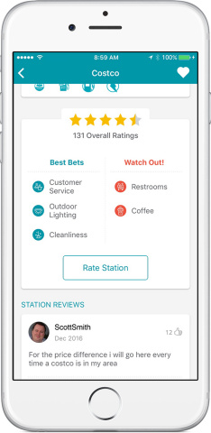 GasBuddy Ratings Feature (Photo: Business Wire).