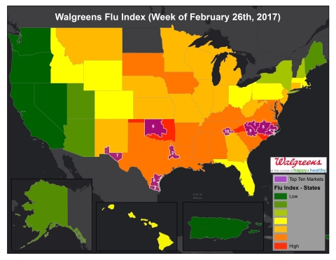 Walgreens flu index (week of Feb. 26, 2017) (Photo: Business Wire)