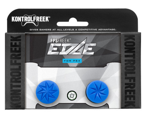 The striking blue KontrolFreek FPS Freek Edge Performance Thumbstick set features a sharp, eight contact-point design that is laser-etched for exceptional grip. It pairs two different height thumbsticks for maximum comfort and accuracy. FPS Freek Edge is available for PlayStation 4 and Xbox One at KontrolFreek.com for $14.99 USD. (Photo: Business Wire)
