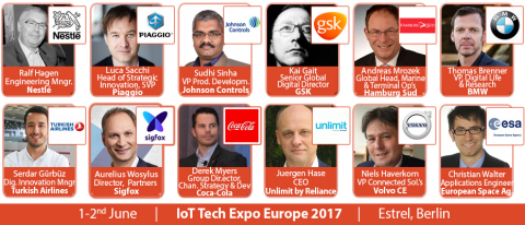 The leading IoT conference series; the IoT Tech Expo is returning to Berlin on the 1-2nd June, with keynote speakers from the likes of Nestlé, BMW, Coca-Cola, GSK, Microsoft, Johnson Controls, Sigfox, Hamburg Sud, Piaggio, Turkish Airlines, Volvo, Reliance, Engie and more (Photo: Business Wire)