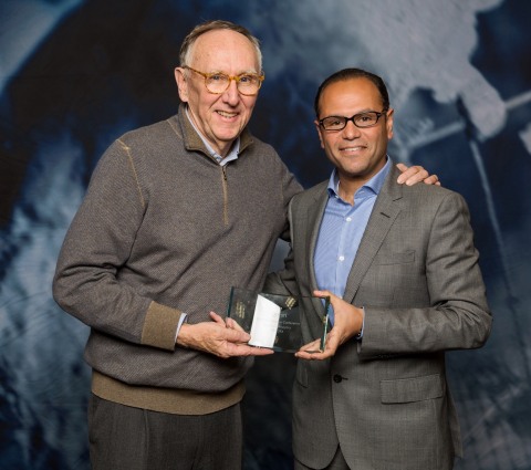 in the photo: Hafez Hamdy, ITWORX CEO-right-receives the 2017 EPC Award from Jack Dangermond, Esri Founder and President (Photo: ME NewsWire)