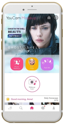 YouCam app users can virtually try on looks inspired by characters from the highly anticipated new movie, GHOST IN THE SHELL, in theaters March 31 (Photo: Business Wire)