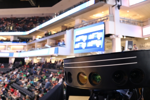 Intel True VR cameras capture footage of upcoming basketball games. During the NCAA March Madness tournament, Intel will showcase how Intel True VR and 360-degree replay technologies are creating immersive, highly personalized experiences for fans. (Credit: Intel Corporation)