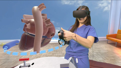 A snapshot of The Stanford Virtual Heart experience, where users can rotate the heart, open it to inspect its different pieces and be transported inside to see how different heart defects behave. (Photo: Business Wire)