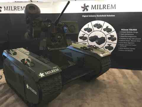 Milrem's fully modular unmanned ground vehicle THeMIS equipped with KONGSBERG PROTECTOR Remote Weapon Station (Photo: Business Wire)
