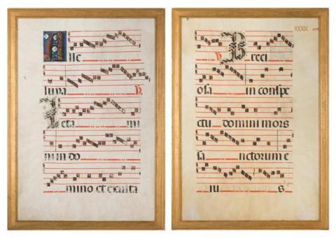 This historical antiphonal leaf musical manuscript from the late 15th/early 16th century is being offered at auction by Doyle as part of the Jessye Norman 'White Gates' Collection, with online bidding offered through Invaluable.com. (Photo: Business Wire)