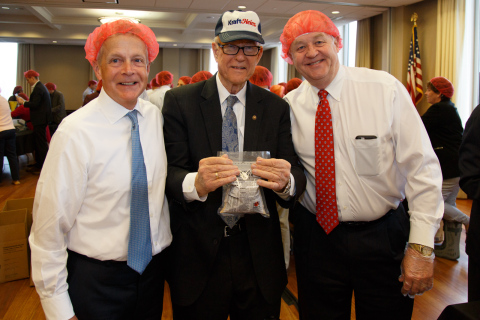 As part of its fight against global hunger, The Kraft Heinz Company joined members of congress at a meal-packaging event in Washington, D.C. on Tuesday. The company's board vice chairman John Cahill (left) joined event co-host and U.S. Sen. Pat Roberts (R-Kan.), along with IDFA President and CEO Michael Dykes (right). Photo courtesy of Kraft Heinz