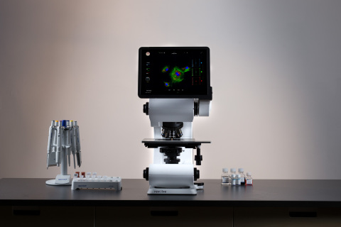 Echo's marquee microscope, Revolve, easily transforms between upright and inverted configurations to offer two microscopes in one. Photo by Jason San Agustin.