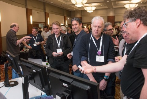Juan Carlos Zuniga, senior standardisation expert at Sigfox, and co-chair of the IETF IntArea working group, and Stuart Cheshire (Apple), inventor of the Bonjour protocol (AirPlay, AirPrint, AirDrop, etc.), during the Sigfox demonstration at IETF. ©Stonehousephotographic/IETF
