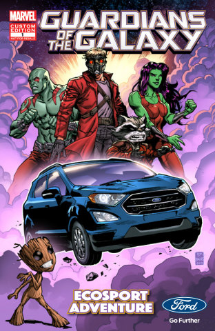 Ford EcoSport, Groot, Star-Lord, Gamora, Drax and Rocket will appear in a limited 500 print run comic book that will also be published digitally online for a short period. (Graphic: Business Wire)