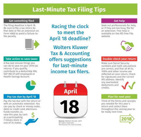 Last-Minute Tax Filing Tips from Wolters Kluwer Tax & Accounting (Graphic: Business Wire)
