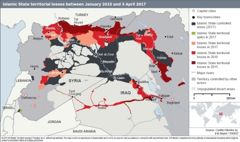 Islamic State Territorial Losses Between January 2015 and 3 April 2017 (Graphic: Business Wire)