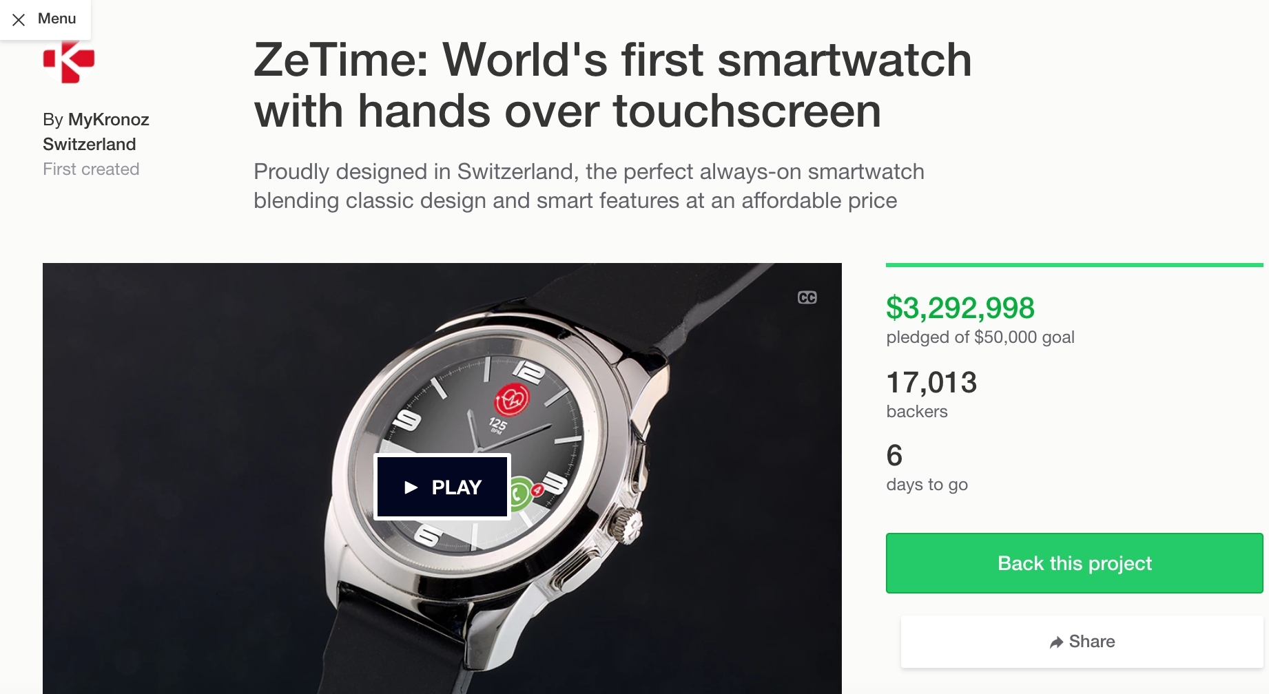 Kickstarter zetime best sale