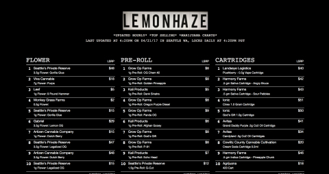 Lemonhaze.com publishes hourly charts of the top selling cannabis products in Washington State across nine categories including packaged flower, pre-rolls, cartridges and edibles. (Graphic: Business Wire)