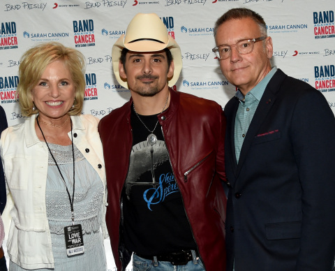 NASHVILLE, TN - APRIL 23: Dee Anna Smith, CEO, Sarah Cannon, Singer/Songwriter Brad Paisley, Randy Goodman, Chairman & CEO, Sony Music Nashville attend 2017 Sarah Cannon Band Against Cancer & Brad Paisley LOVE AND WAR Album Launch Event on April 23, 2017 in Nashville, Tennessee. (Photo by Rick Diamond/Getty Images for Sony Music)
